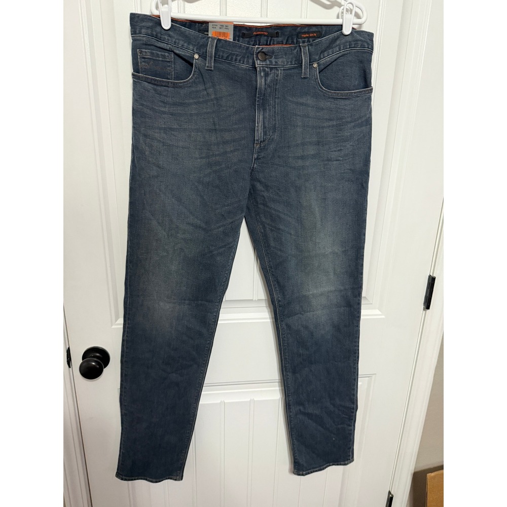 Alberto Jeans Mens 38x34 Pipe Regular Slim Fit Dark Wash Stretch Denim NEW